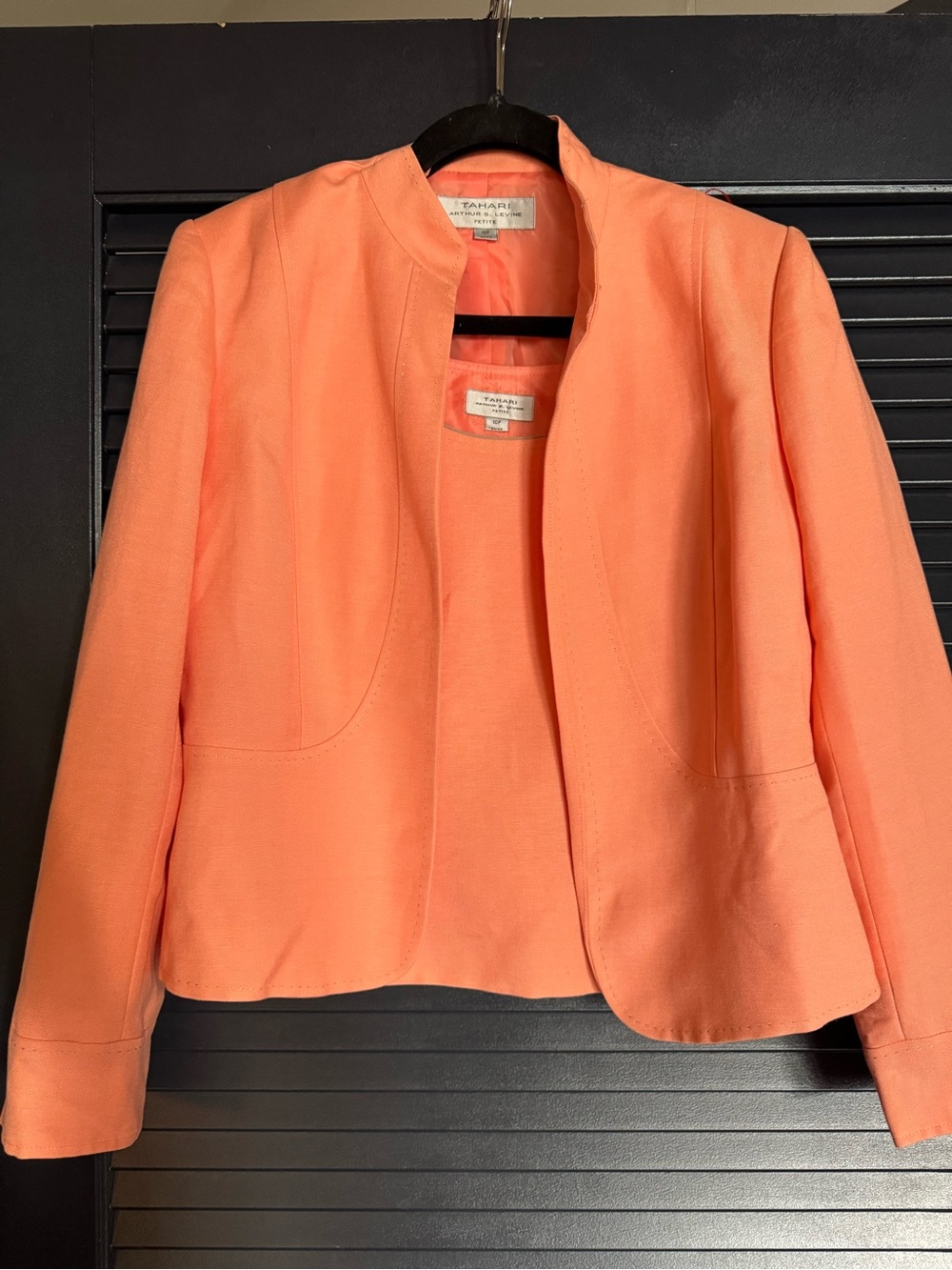 Tahari Arthur S Levine Petite Coral Linen Blend Jacket & Shell Set 10P